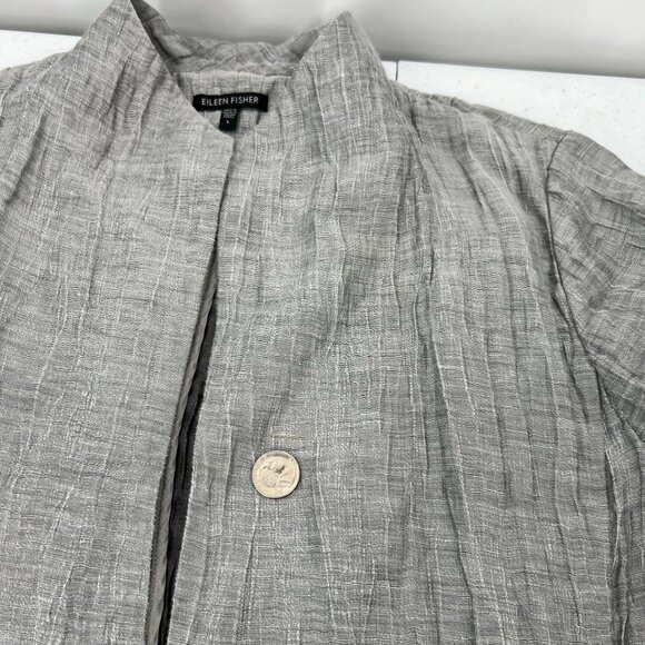 Eileen Fisher L Minimalist Crinkle Jacket 3/4 Sleeve Mandarin Collar Linen Blend - Picture 5 of 14